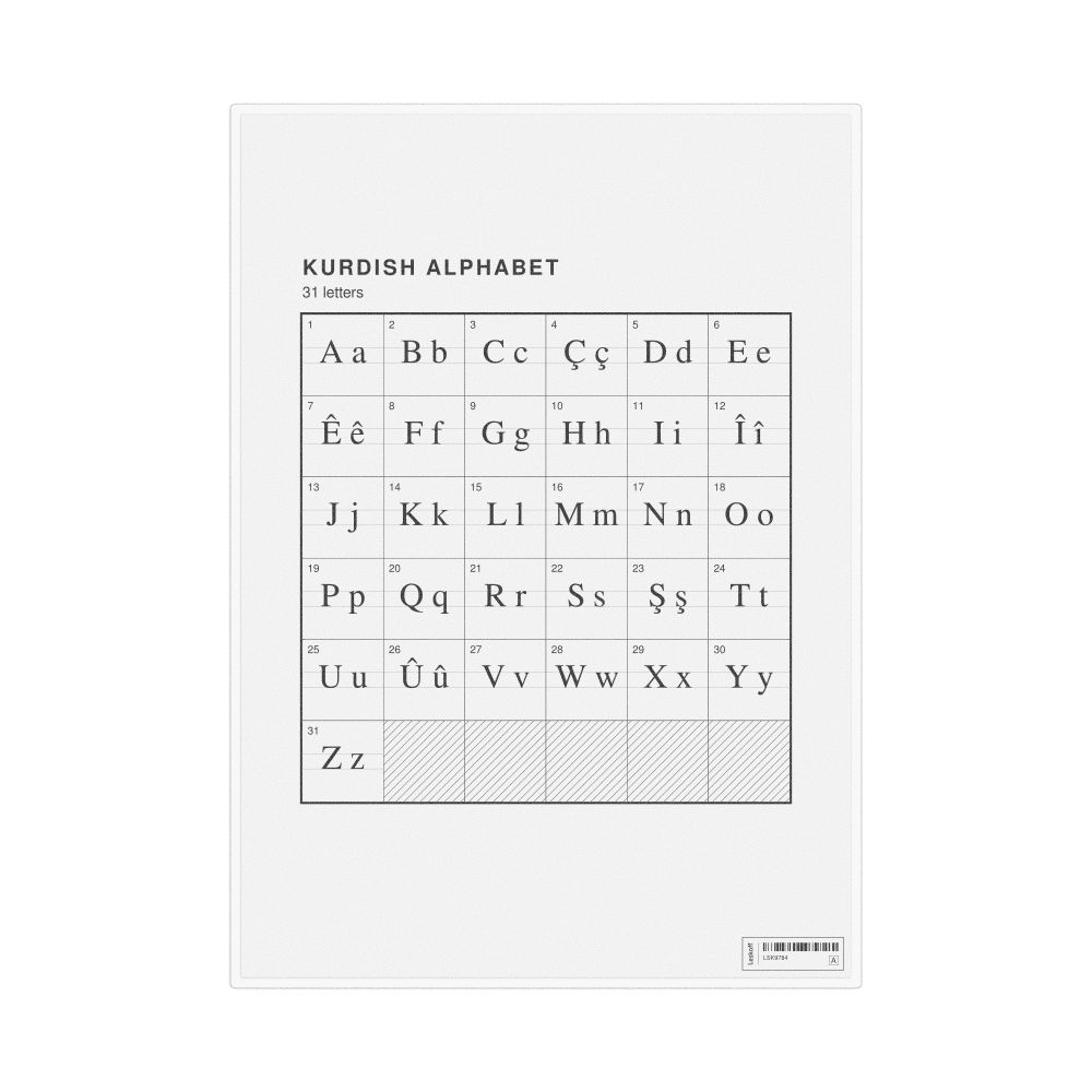 Leskoff Kurdish Alphabet Chart, 8.3 x 11.7 in (21.0 x 29.7 cm, Desk Chart, Laminated), image 1 of 2
