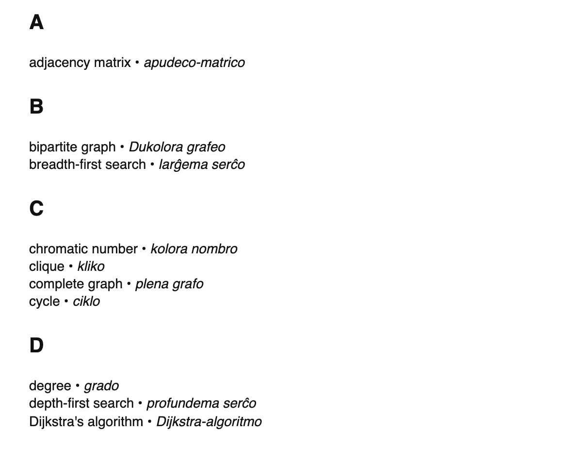Graph theory terms in Esperanto