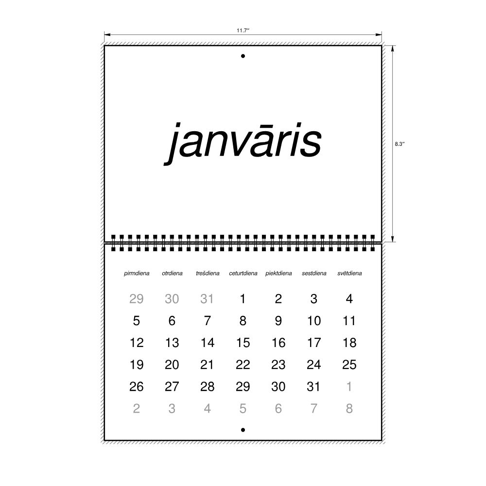 Leskoff 2026 Wall Calendar, Latvian-Labeled, Monday-Start Layout, Wire-Bound, 11.7 x 8.3 in (29.7 x 21.0 cm), image 2 of 2