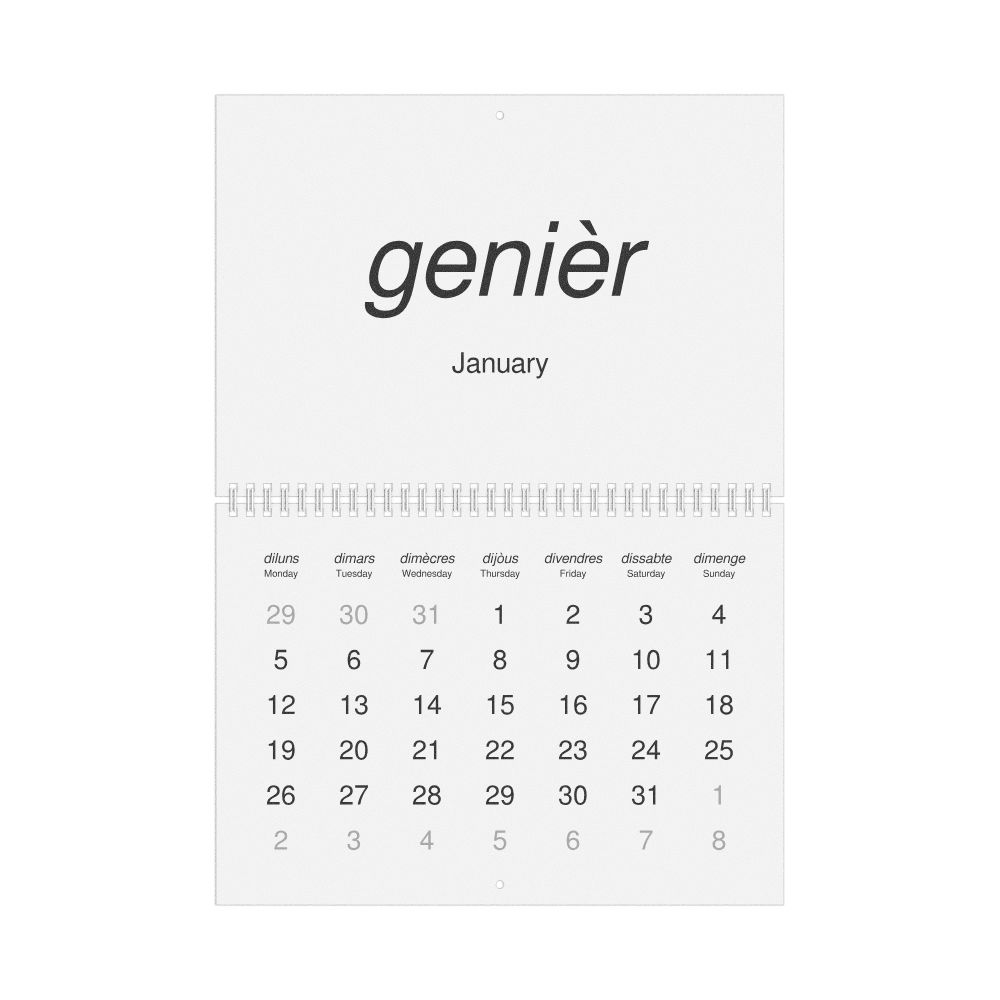 Leskoff 2026 Wall Calendar, Occitan/English-Labeled, Monday-Start Layout, Wire-Bound, 11.7 x 8.3 in (29.7 x 21.0 cm), image 1 of 1