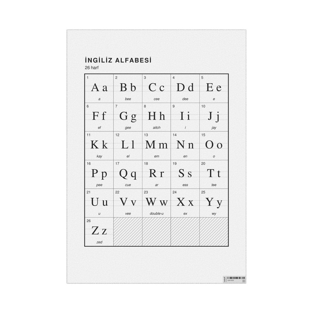 Leskoff English Alphabet Chart, 23.4 x 33.1 in (59.4 x 84.1 cm, Poster / Wall Chart), Turkish-Labeled, image 1 of 2