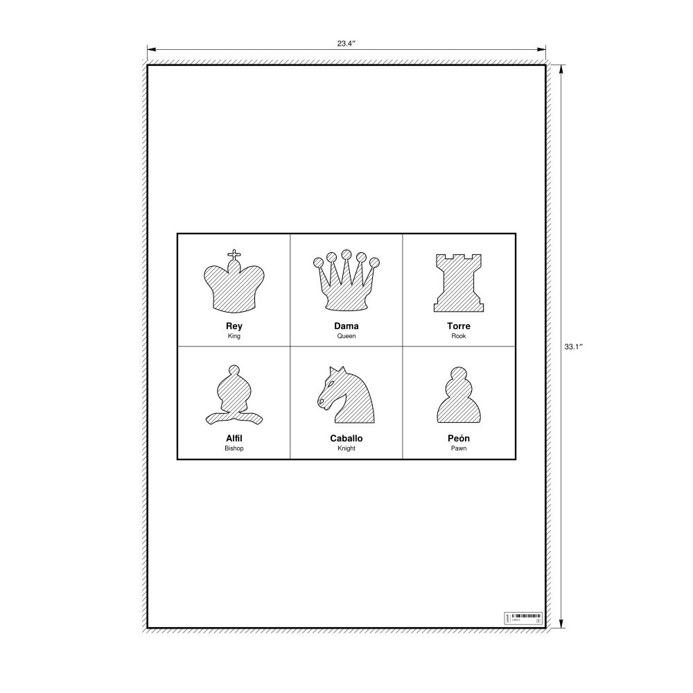 Leskoff Chess Pieces Poster, Spanish/English-Labeled, image 1 of 2