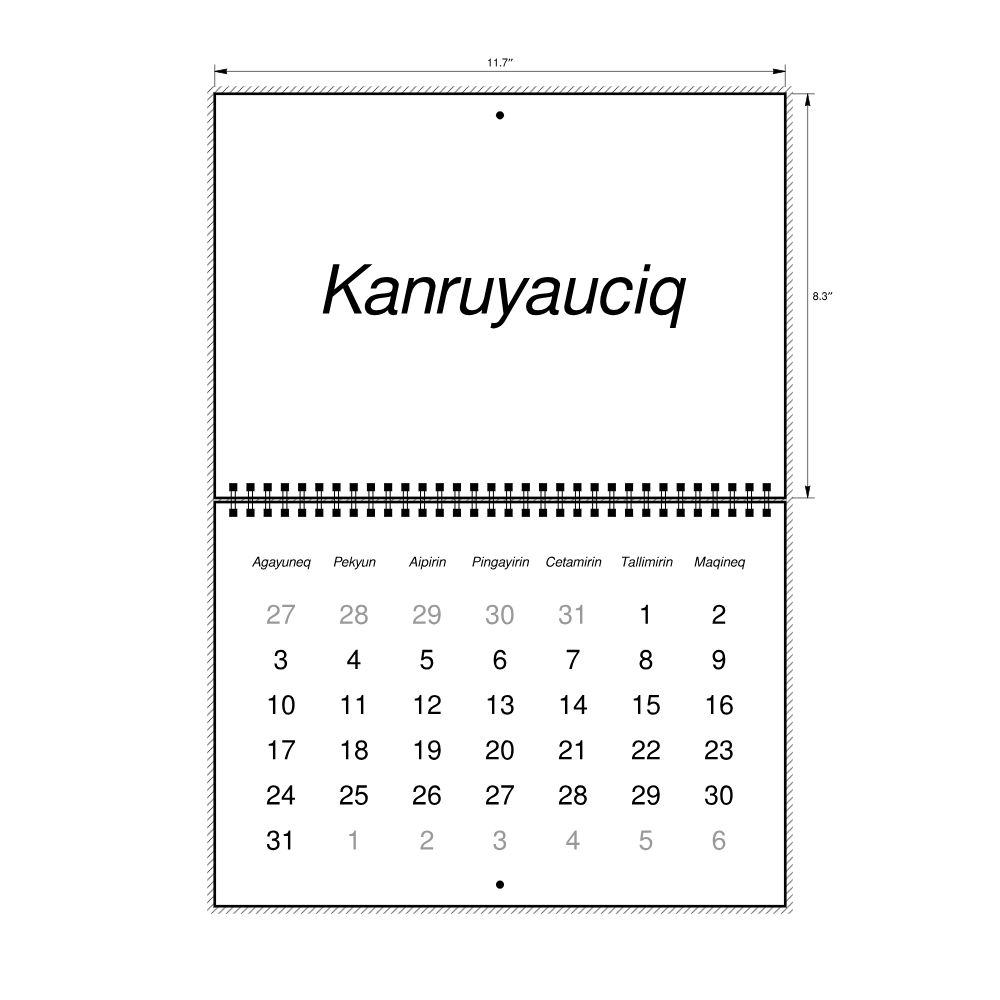 Leskoff 2027 Wall Calendar, Yup'ik-Labeled, Sunday-Start Layout, Wire-Bound, 11.7 x 8.3 in (29.7 x 21.0 cm), image 2 of 2
