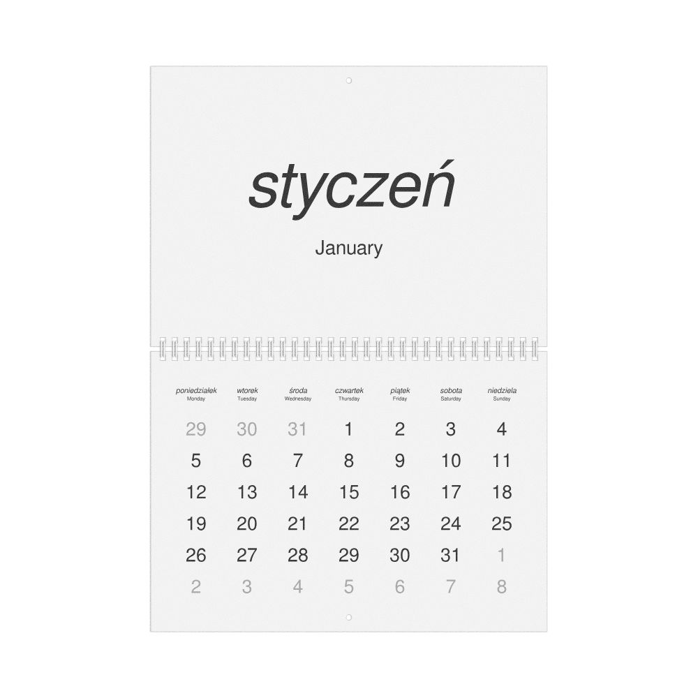 Leskoff 2026 Wall Calendar, Polish/English-Labeled, Monday-Start Layout, Wire-Bound, 11.7 x 8.3 in (29.7 x 21.0 cm), image 1 of 1