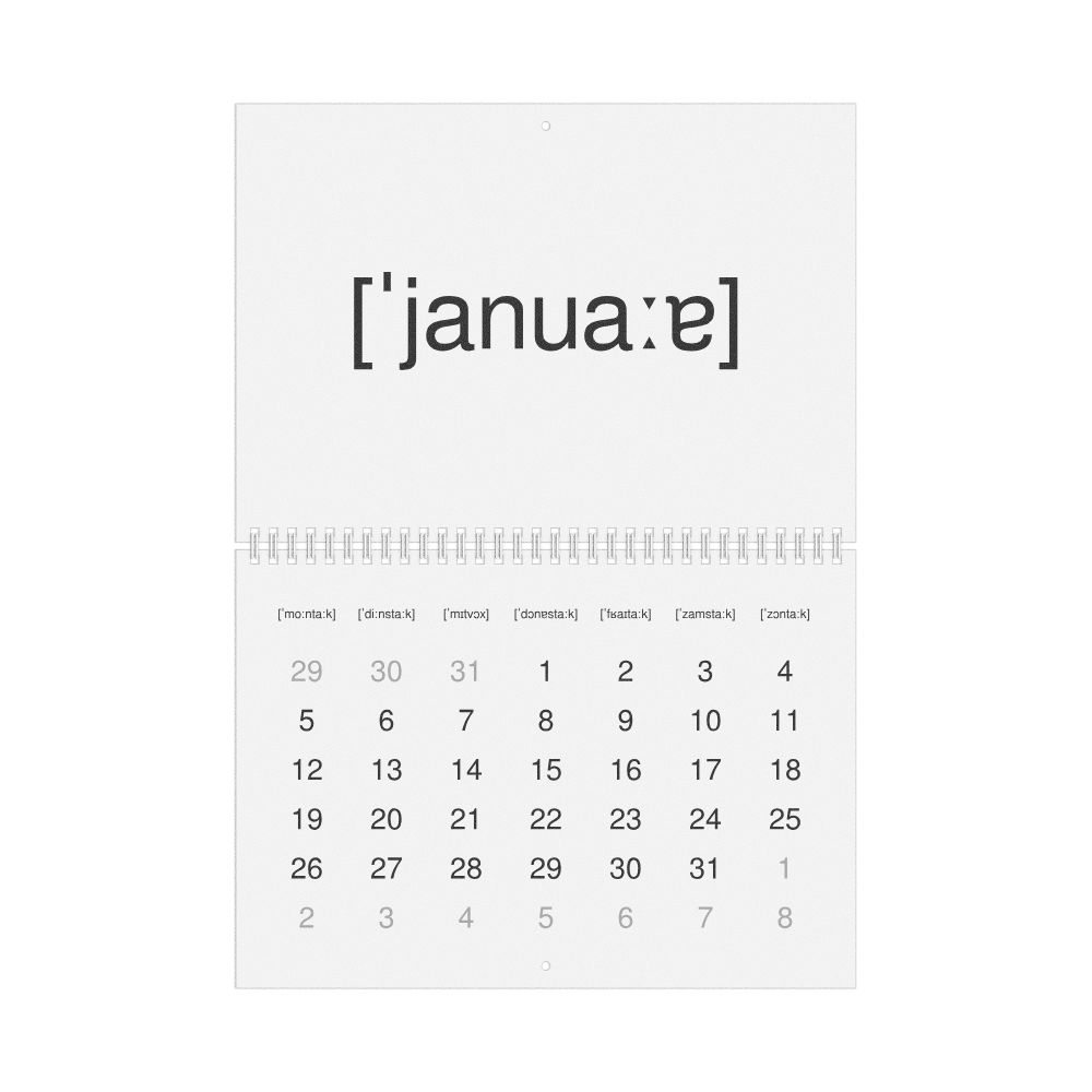 Leskoff 2026 Phonetic Wall Calendar, IPA-Labeled (German), Monday-Start Layout, Wire-Bound, 11.7 x 8.3 in (29.7 x 21.0 cm), image 1 of 1