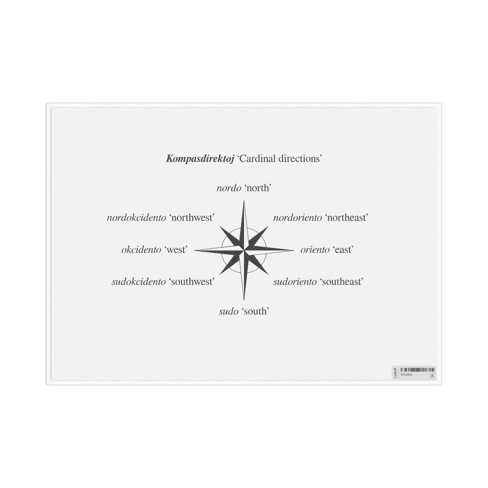 Leskoff Cardinal Directions in Esperanto, Desk Chart, 11.7 x 8.3 in (29.7 x 21.0 cm), image 1 of 1