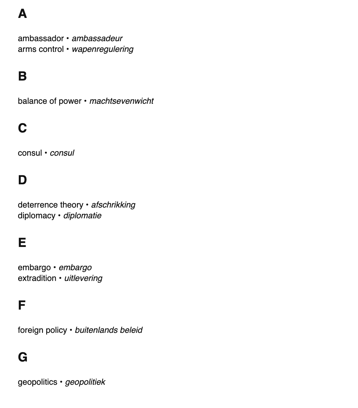 International relations terms in Dutch
