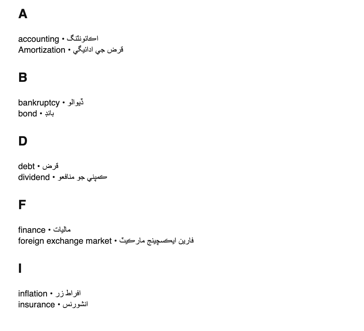 Finance terms in Sindhi
