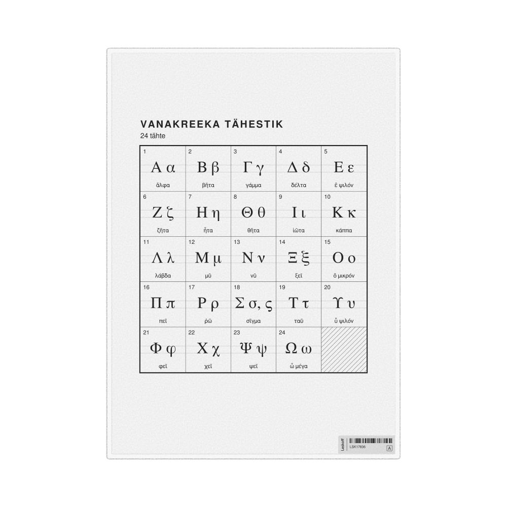 Leskoff Ancient Greek Alphabet Chart, 8.3 x 11.7 in (21.0 x 29.7 cm, Desk Chart, Laminated), Estonian-Labeled, image 1 of 2
