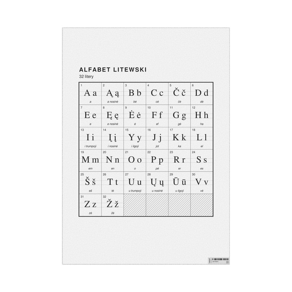 Leskoff Lithuanian Alphabet Chart, 23.4 x 33.1 in (59.4 x 84.1 cm, Poster / Wall Chart), Polish-Labeled, image 1 of 2