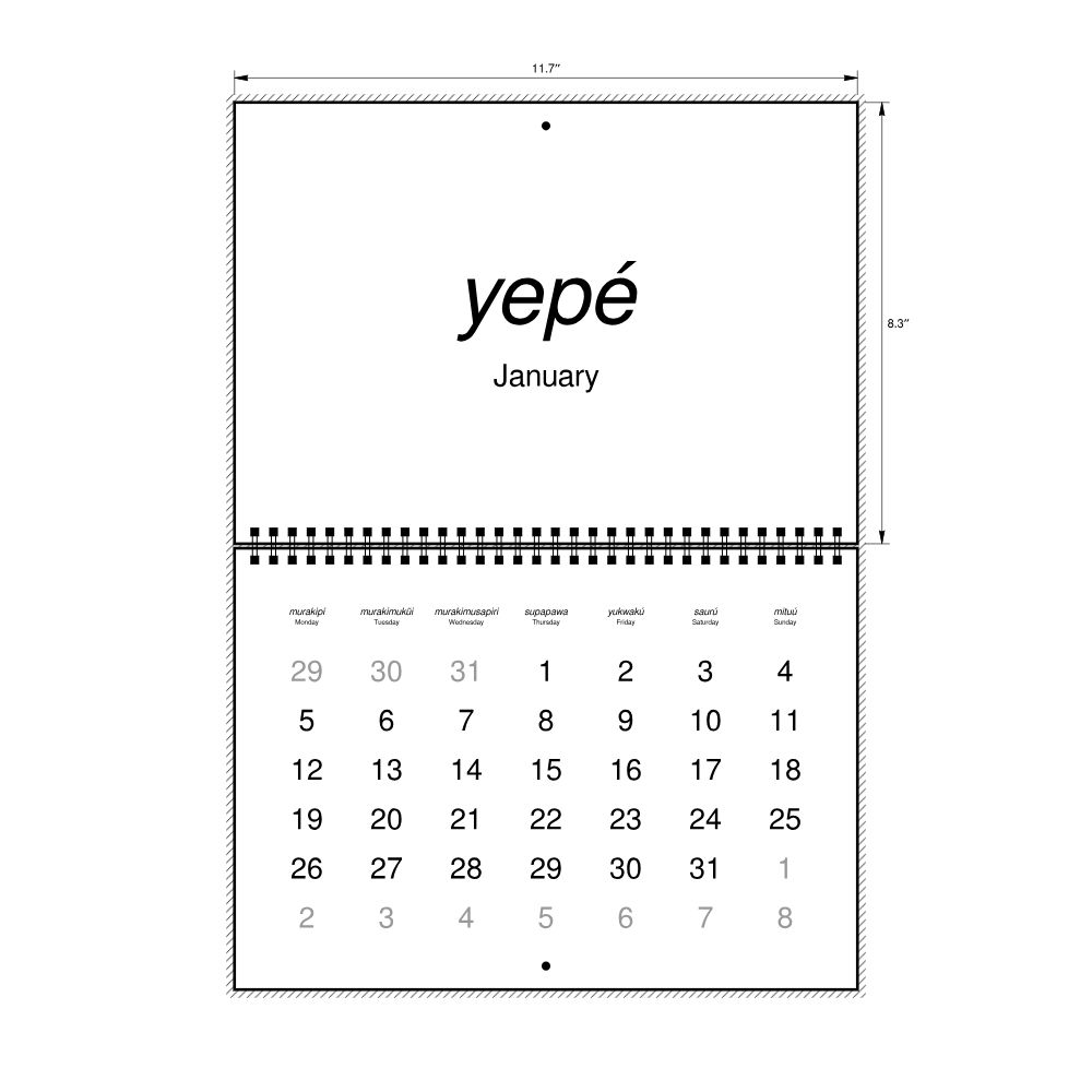 Leskoff 2026 Wall Calendar, Nheengatu/English-Labeled, Monday-Start Layout, Wire-Bound, 11.7 x 8.3 in (29.7 x 21.0 cm), image 2 of 2
