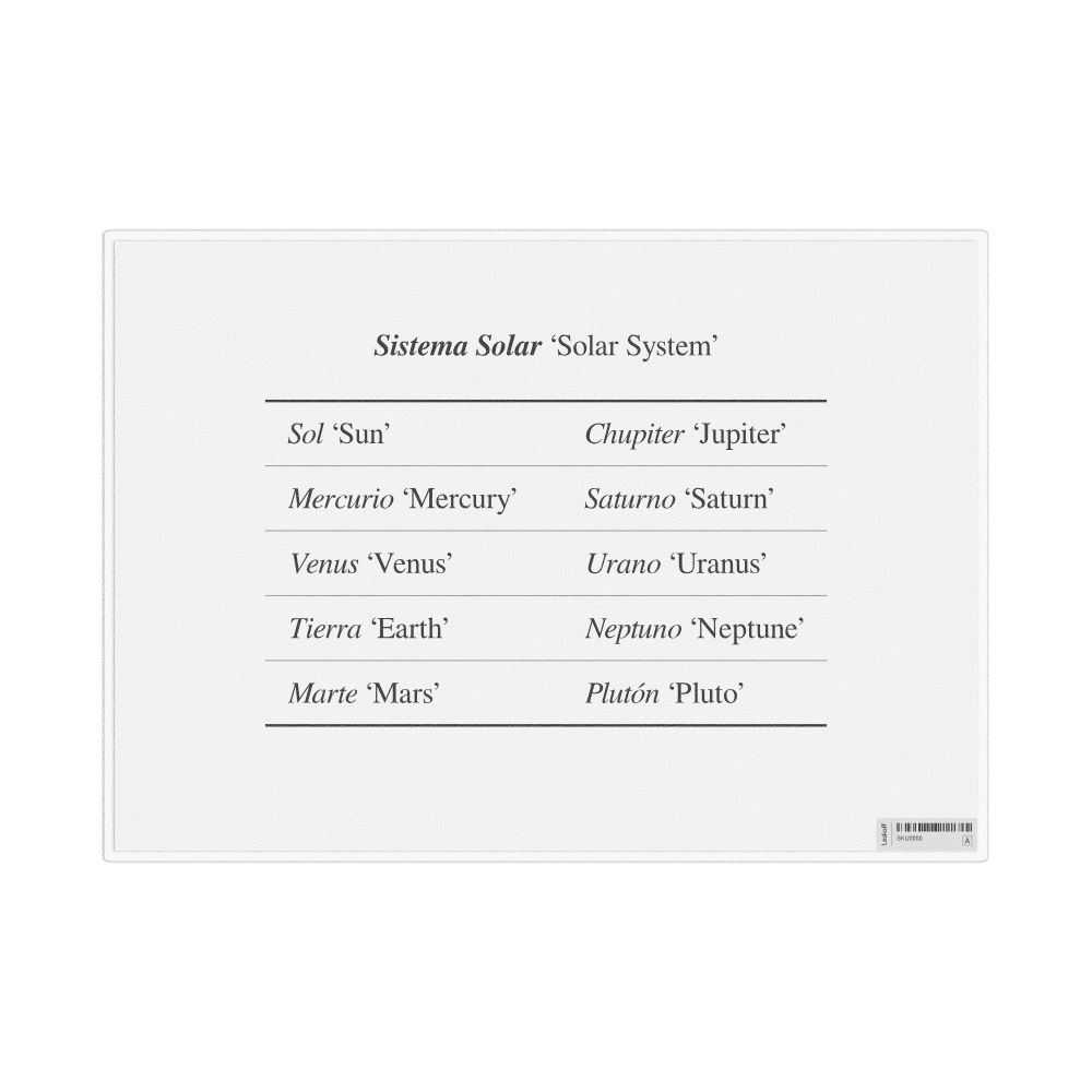 Leskoff Solar System in Aragonese, Desk Chart, 11.7 x 8.3 in (29.7 x 21.0 cm), image 1 of 1