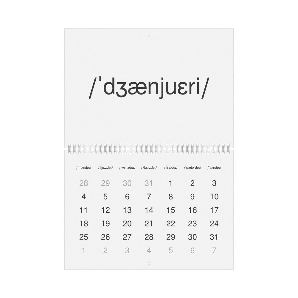 Leskoff 2027 Phonetic Wall Calendar, IPA-Labeled (English), Monday-Start Layout, Wire-Bound, 11.7 x 8.3 in (29.7 x 21.0 cm), image 1 of 1