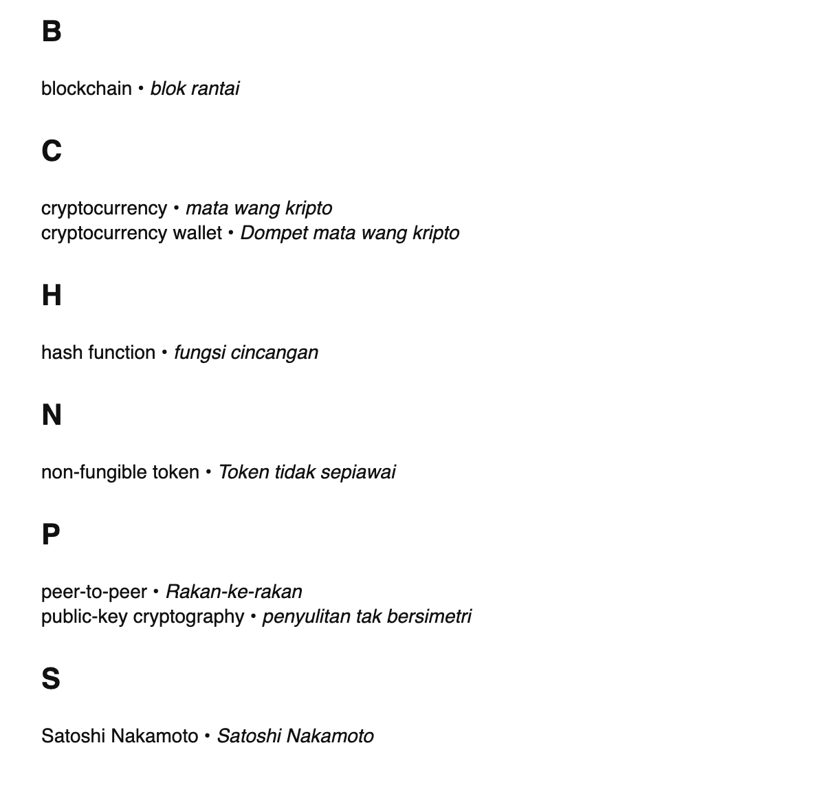 Blockchain terms in Malay