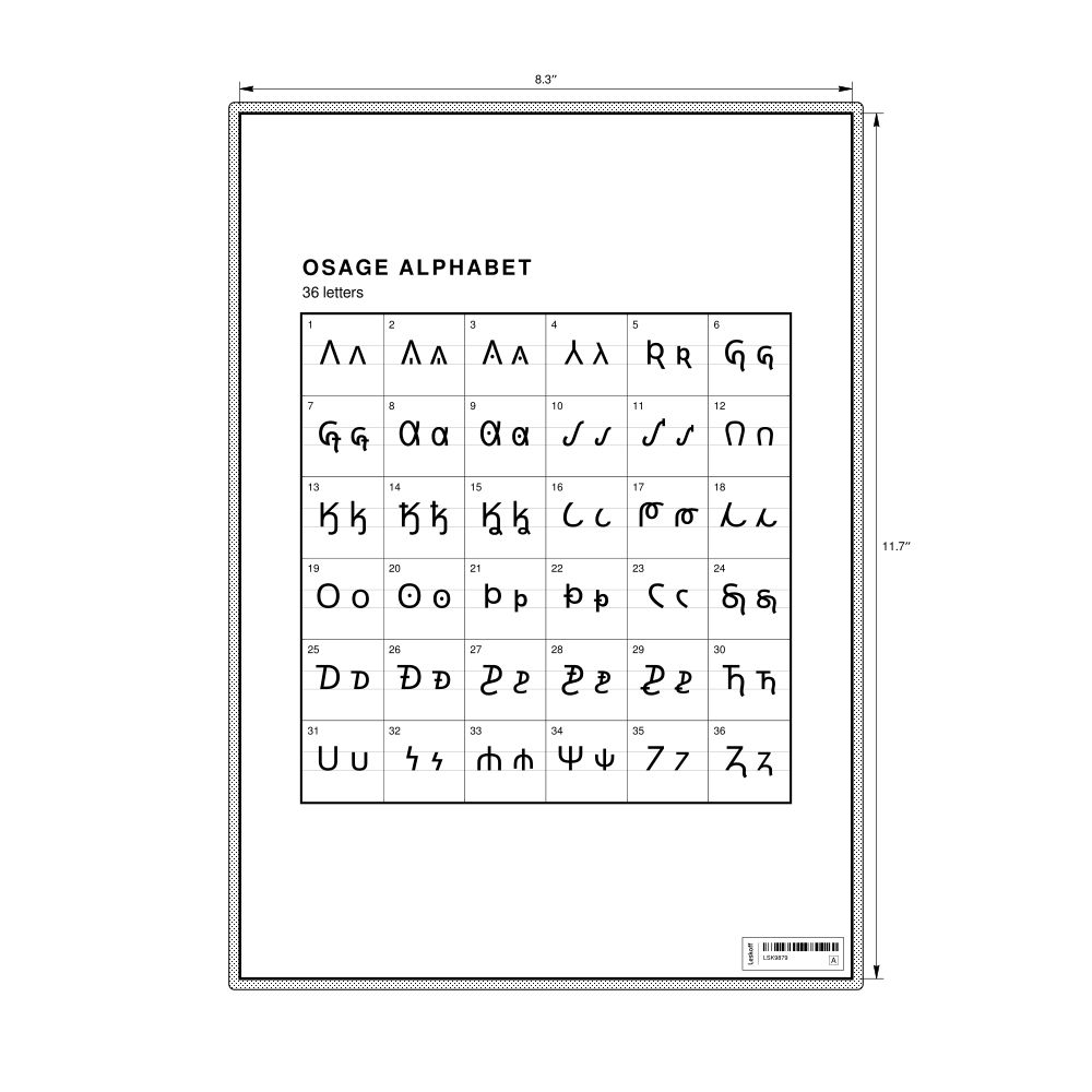 Leskoff Osage Alphabet Chart, 8.3 x 11.7 in (21.0 x 29.7 cm, Desk Chart, Laminated), image 1 of 2