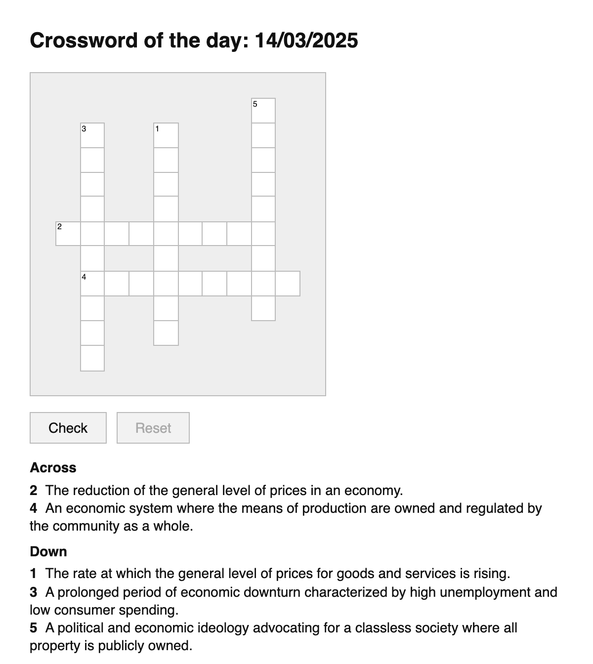 Economics Crossword
