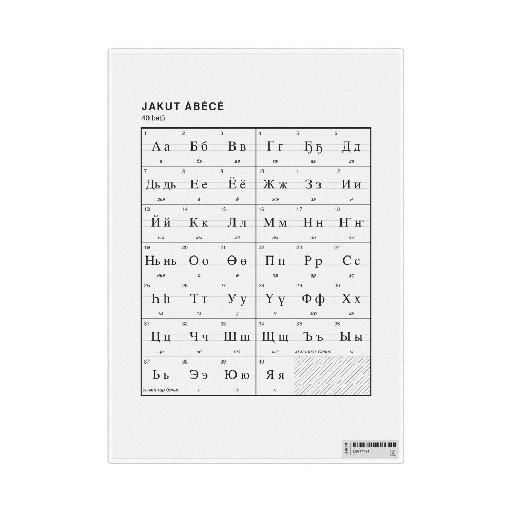 Leskoff Yakut Alphabet Chart, 8.3 x 11.7 in (21.0 x 29.7 cm, Desk Chart, Laminated), Hungarian-Labeled, image 1 of 2