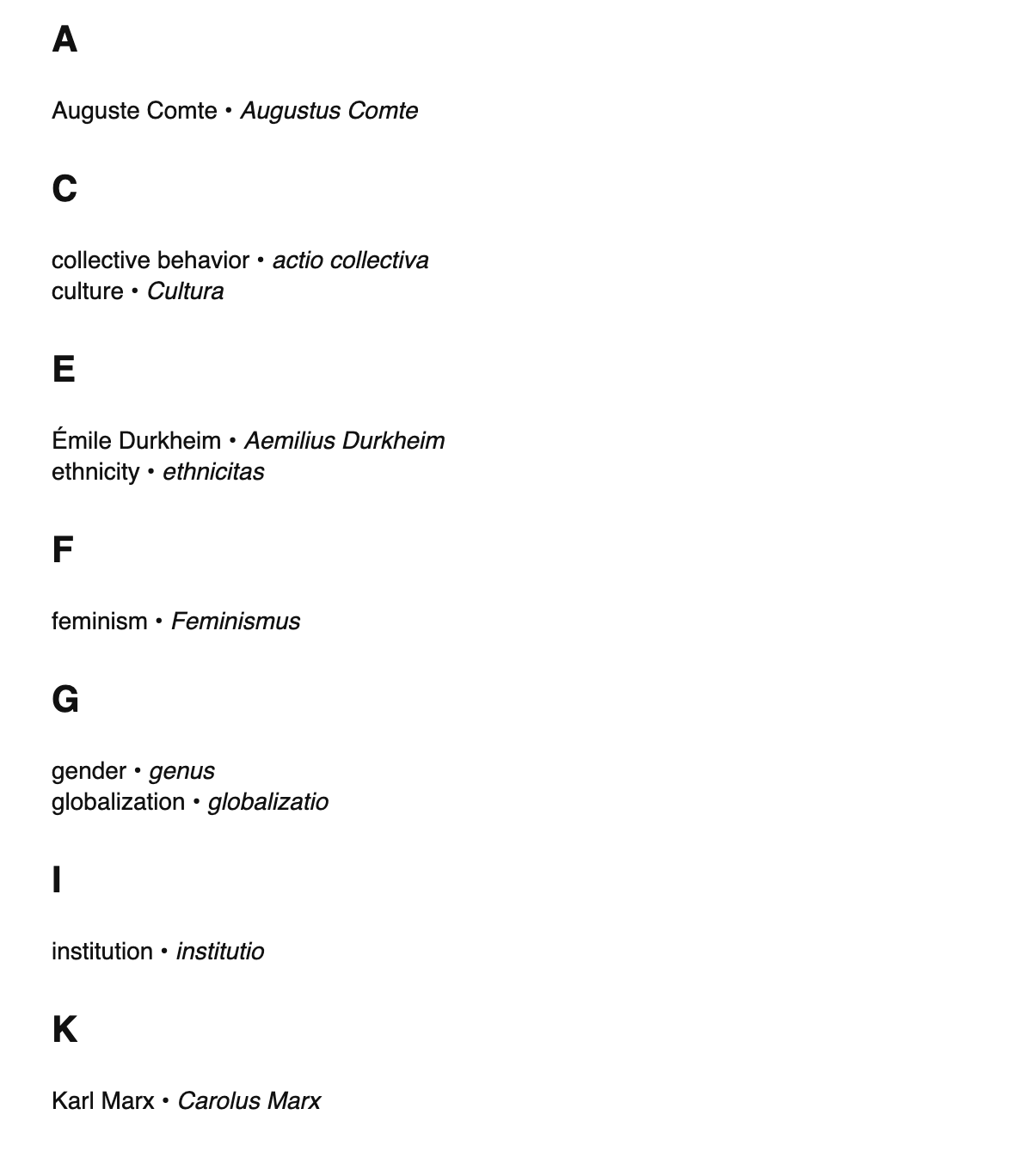 Sociology terms in Latin
