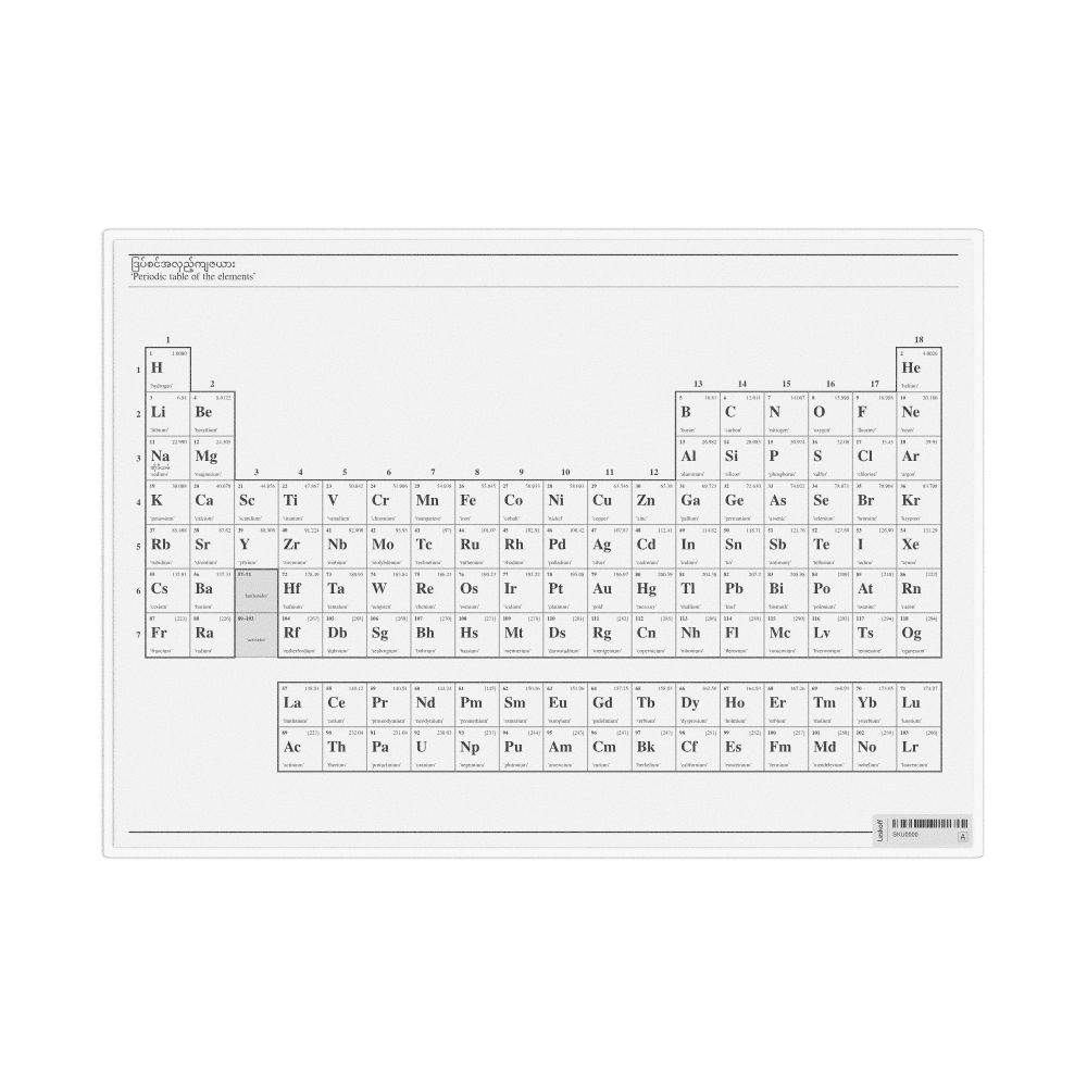 Leskoff Burmese-Language Periodic Table, Burmese/English-Labeled, image 1 of 1