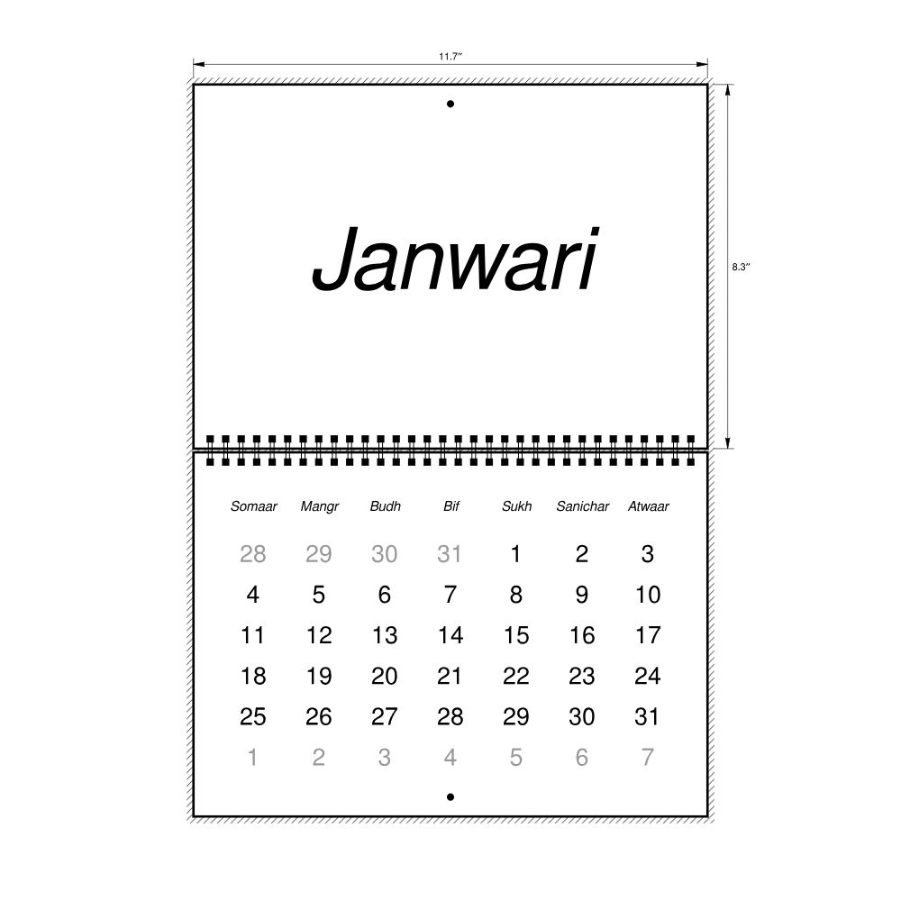 Leskoff 2027 Wall Calendar, Fiji Hindi-Labeled, Monday-Start Layout, Wire-Bound, 11.7 x 8.3 in (29.7 x 21.0 cm), image 2 of 2