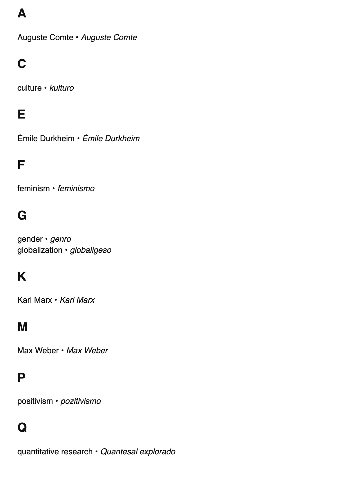 Sociology terms in Ido