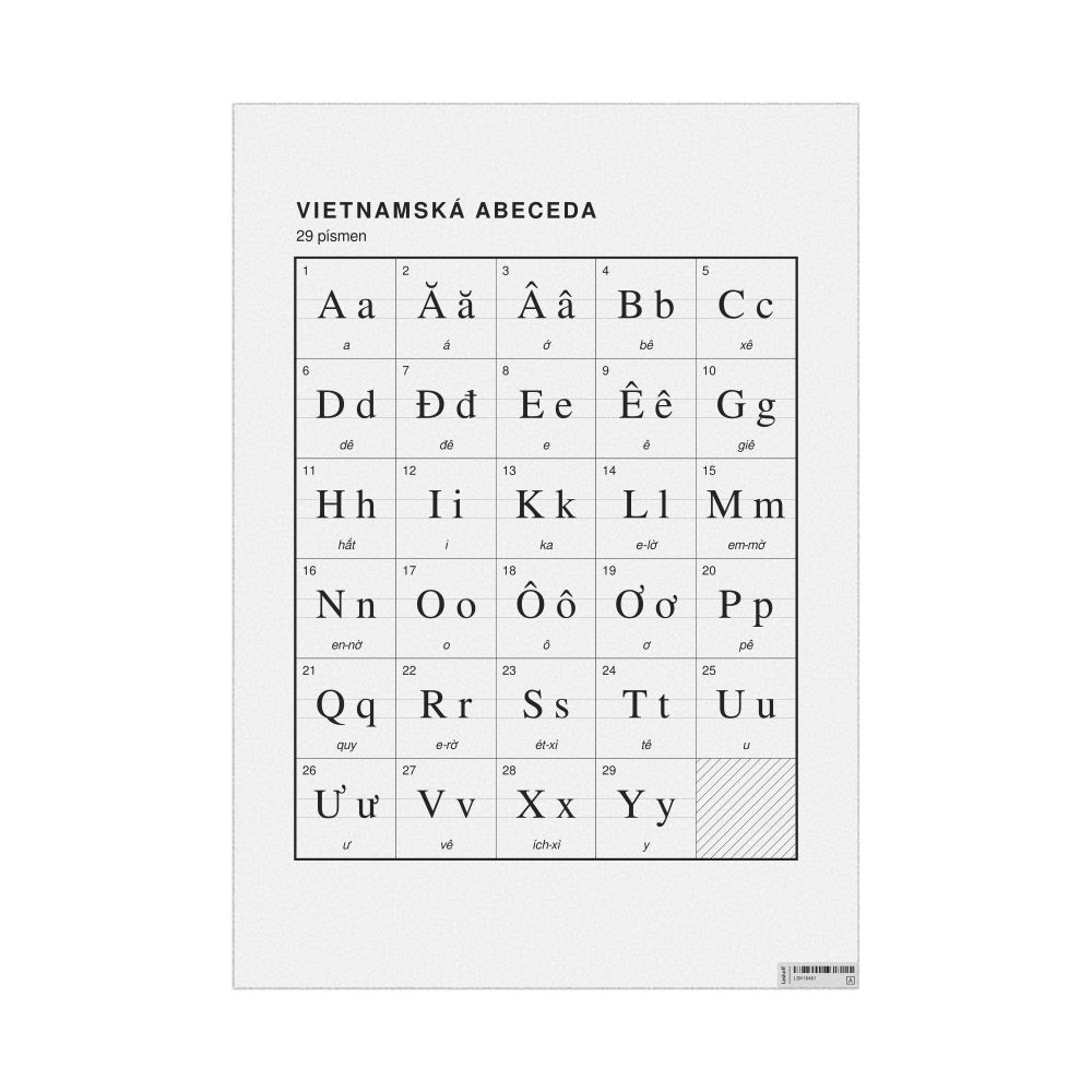 Leskoff Vietnamese Alphabet Chart, 23.4 x 33.1 in (59.4 x 84.1 cm, Poster / Wall Chart), Czech-Labeled, image 1 of 2