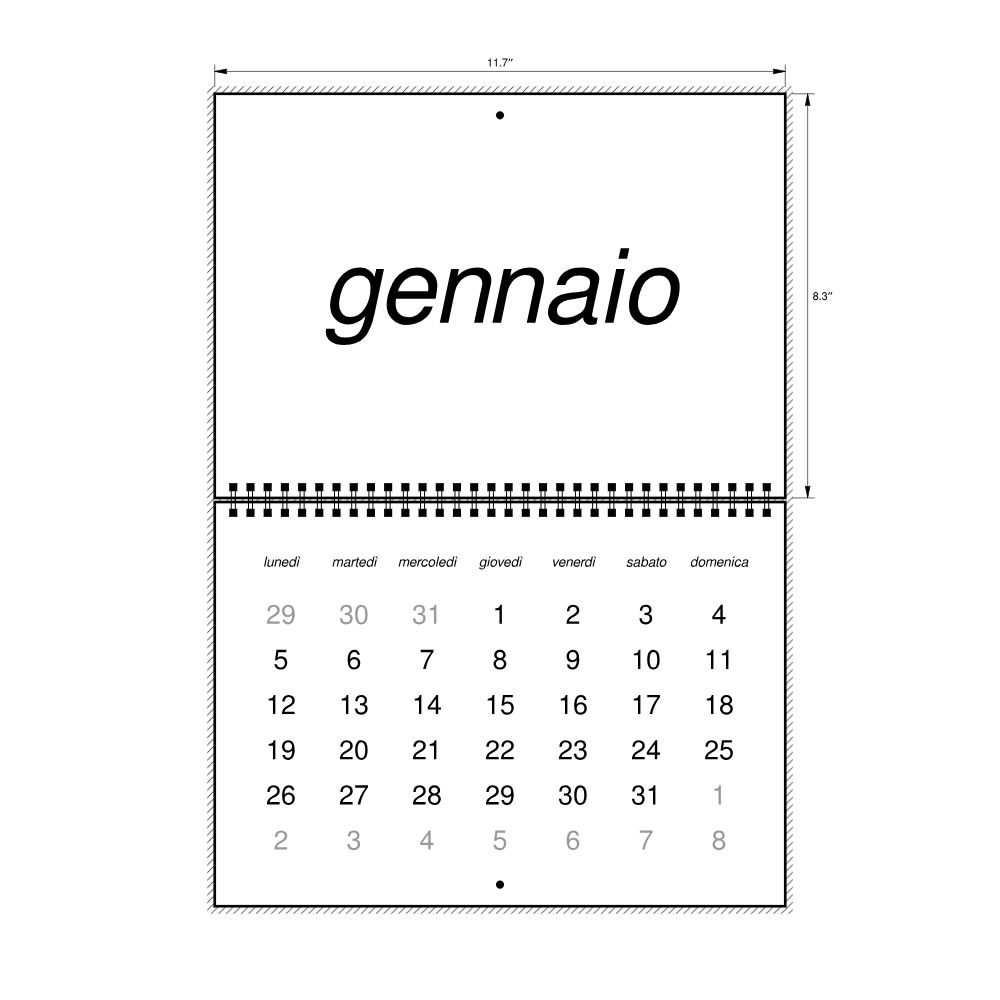 Leskoff 2026 Wall Calendar, Italian-Labeled, Monday-Start Layout, Wire-Bound, 11.7 x 8.3 in (29.7 x 21.0 cm), image 2 of 2