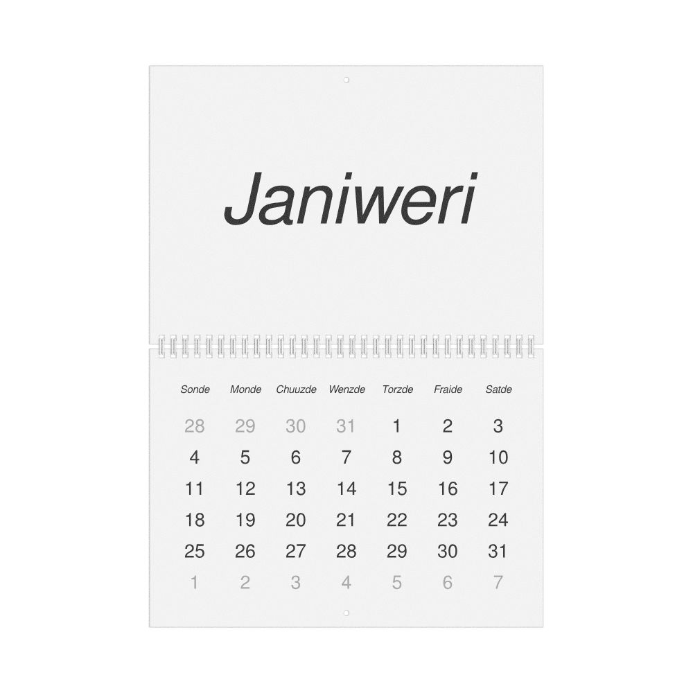 Leskoff 2026 Wall Calendar, Jamaican Patois-Labeled, Sunday-Start Layout, Wire-Bound, 11.7 x 8.3 in (29.7 x 21.0 cm), image 1 of 1