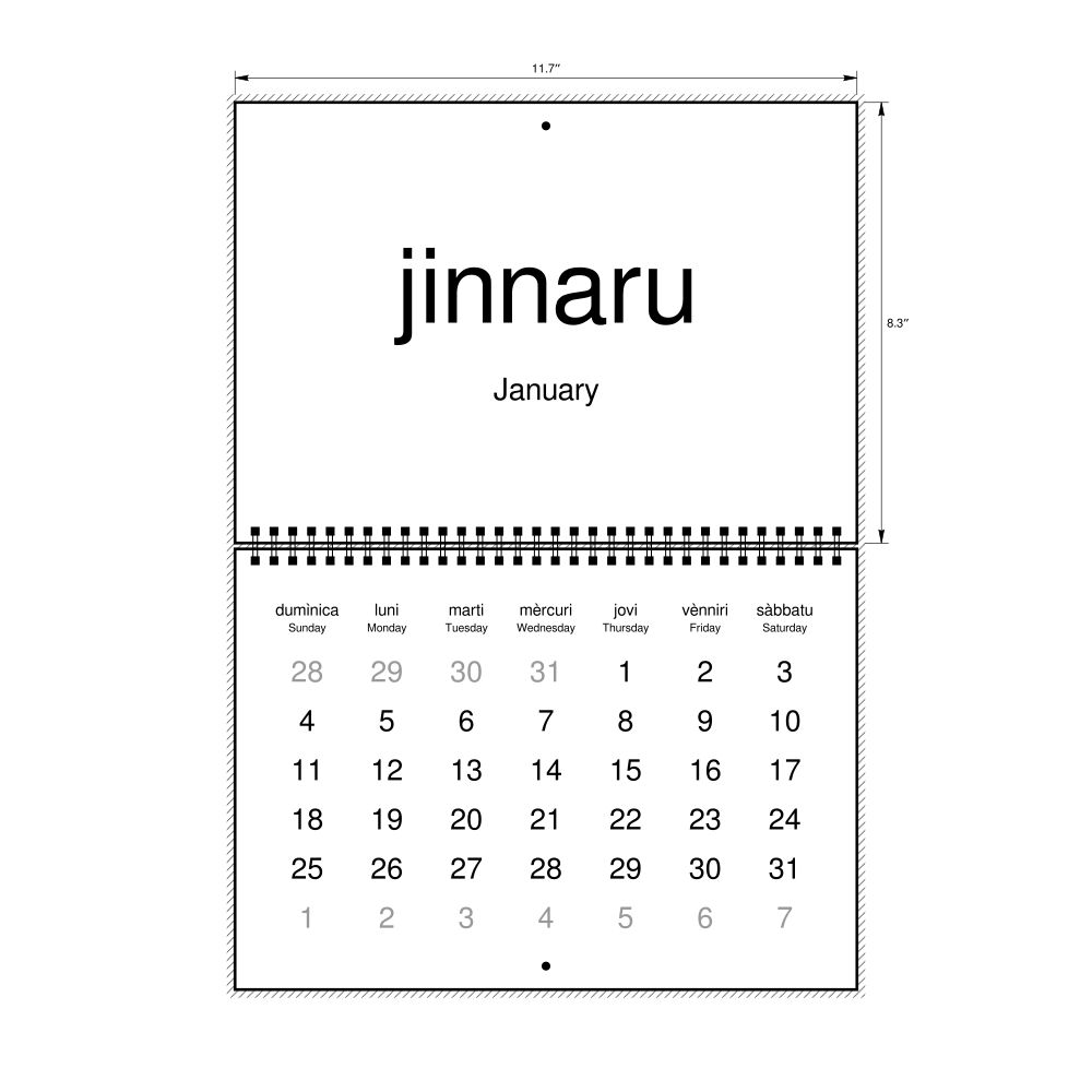 Leskoff 2026 Wall Calendar, Sicilian/English-Labeled, Sunday-Start Layout, Wire-Bound, 11.7 x 8.3 in (29.7 x 21.0 cm), image 1 of 1