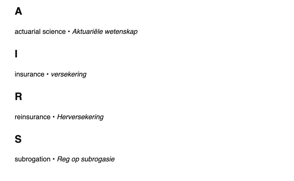 Insurance terms in Afrikaans