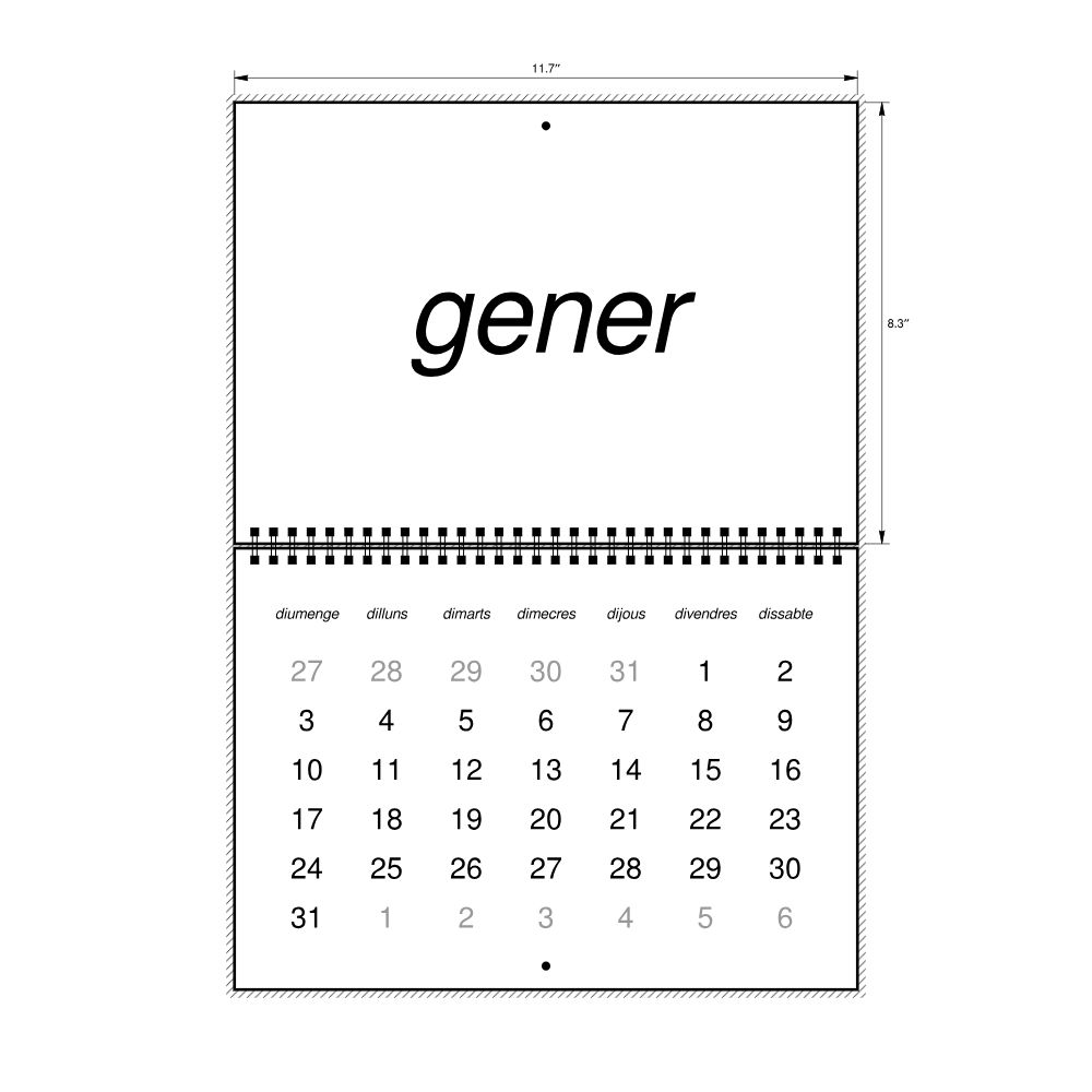 Leskoff 2027 Wall Calendar, Catalan-Labeled, Sunday-Start Layout, Wire-Bound, 11.7 x 8.3 in (29.7 x 21.0 cm), image 2 of 2