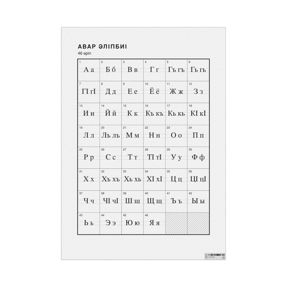 Leskoff Avar Alphabet Chart, 23.4 x 33.1 in (59.4 x 84.1 cm, Poster / Wall Chart), Kazakh-Labeled, image 1 of 2