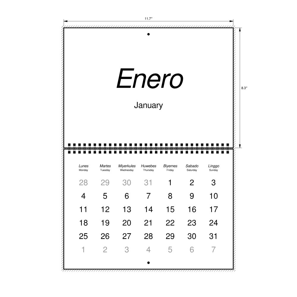 Leskoff 2027 Wall Calendar, Tagalog/English-Labeled, Monday-Start Layout, Wire-Bound, 11.7 x 8.3 in (29.7 x 21.0 cm), image 2 of 2