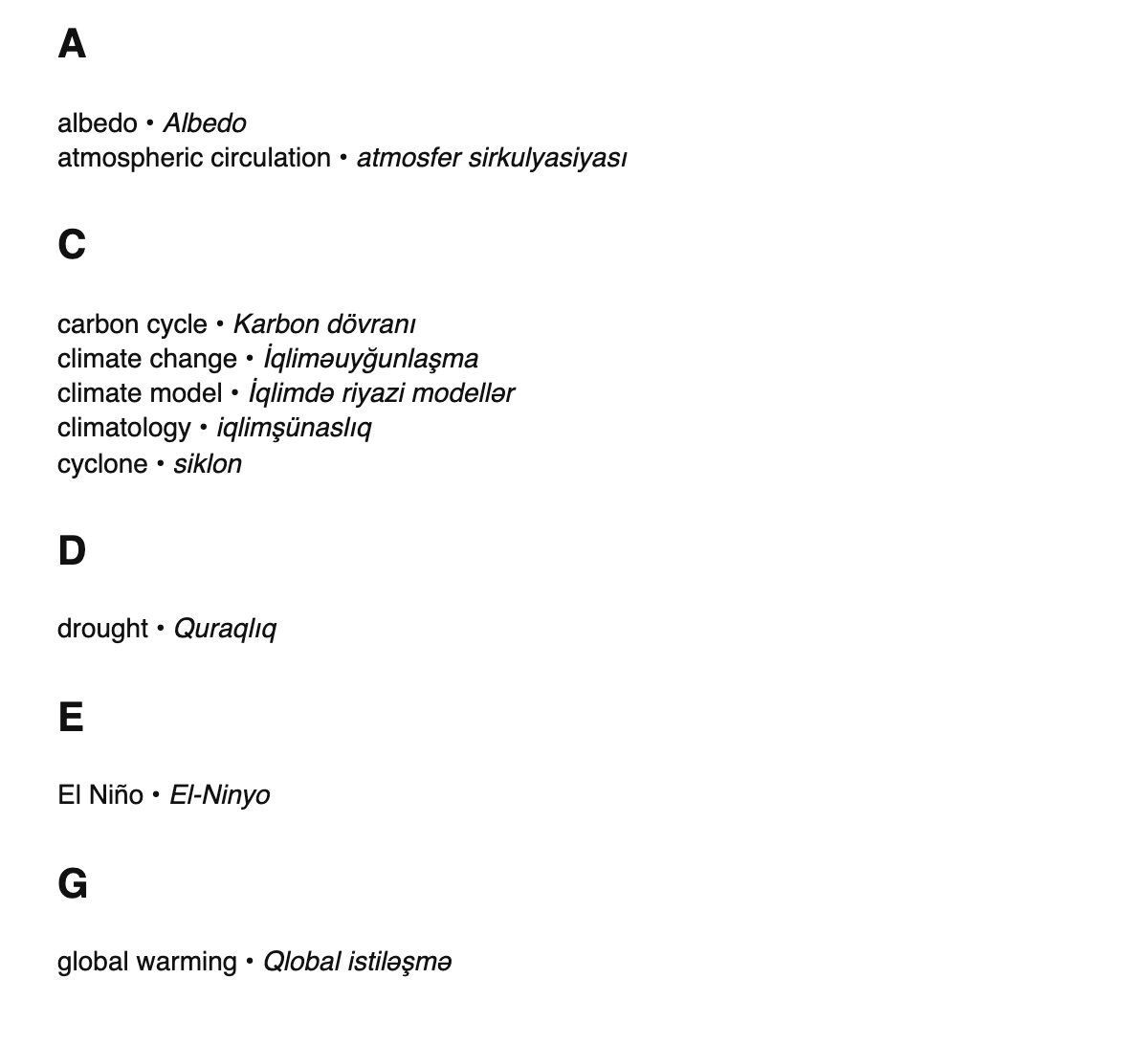 Climatology terms in Azerbaijani