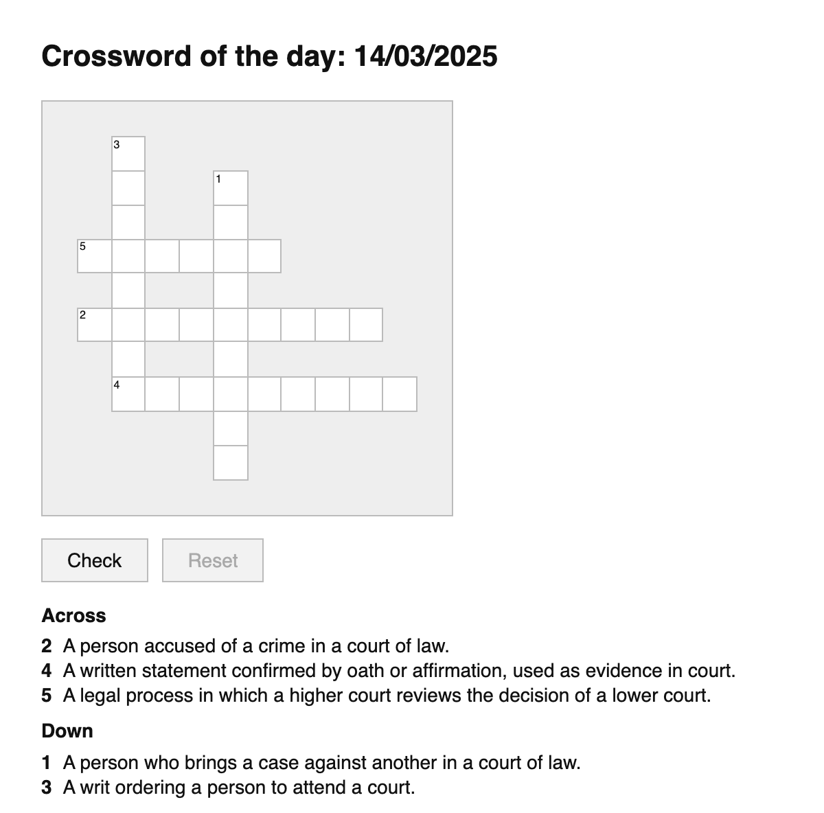 Legal Terms Crossword