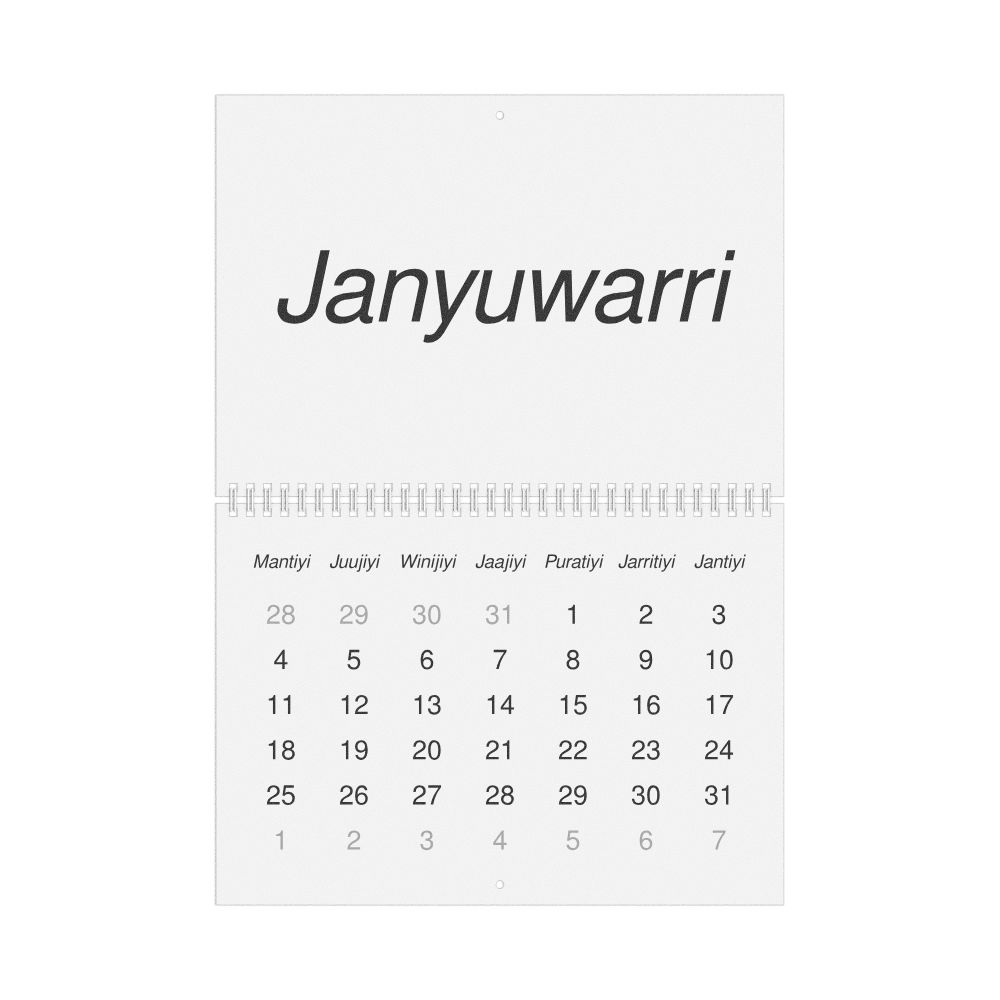 Leskoff 2027 Wall Calendar, Warlpiri-Labeled, Monday-Start Layout, Wire-Bound, 11.7 x 8.3 in (29.7 x 21.0 cm), image 1 of 1