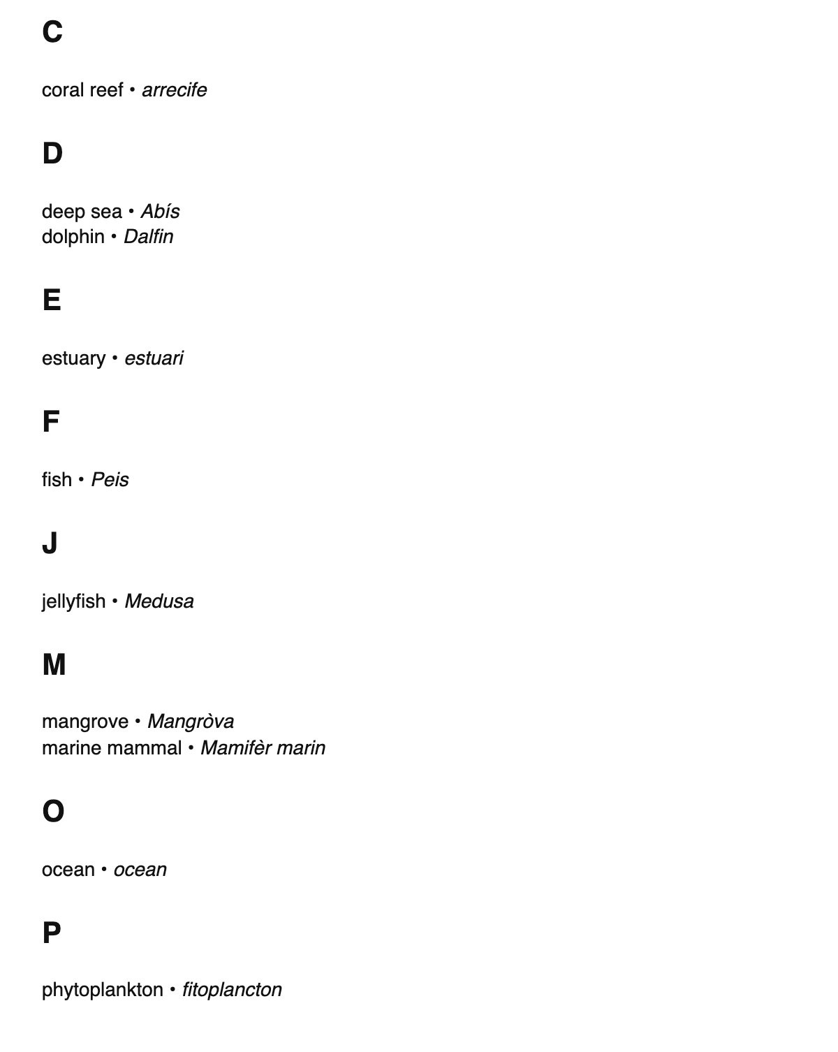 Marine biology terms in Occitan
