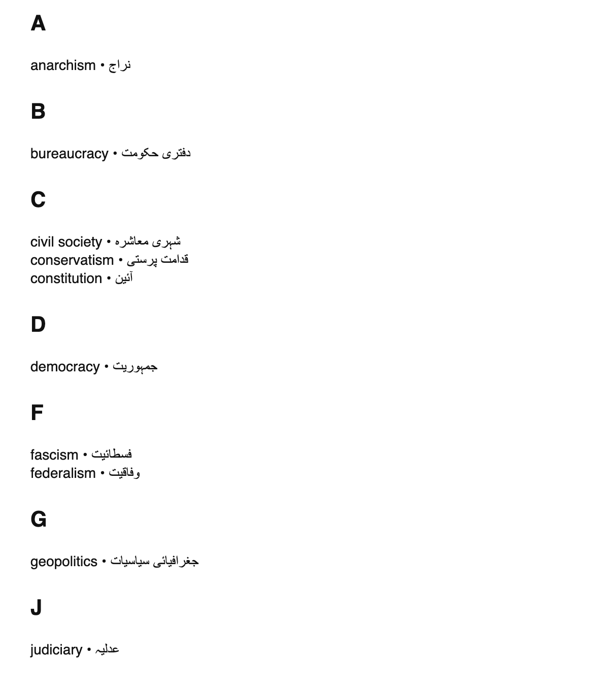 Political science terms in Urdu