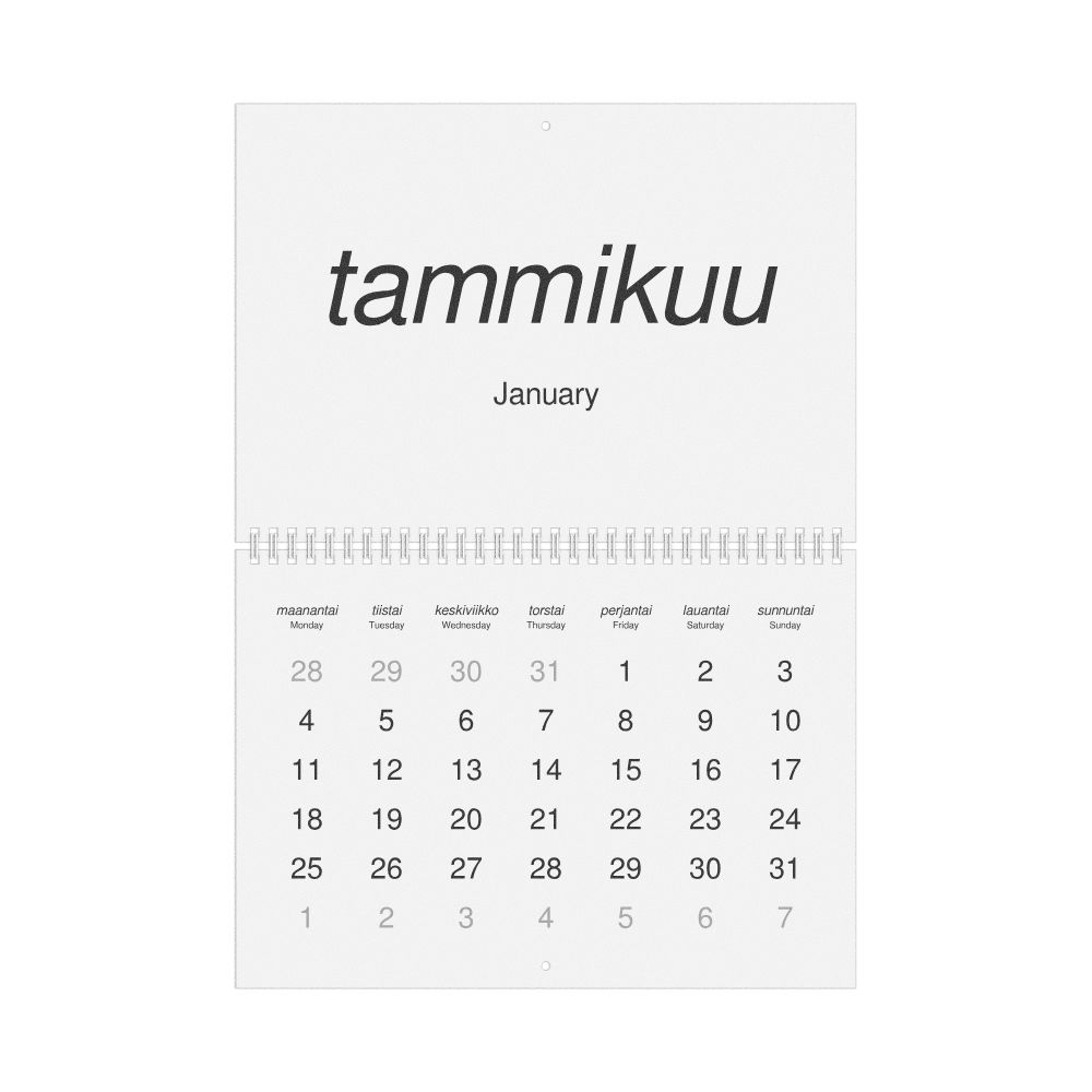Leskoff 2027 Wall Calendar, Finnish/English-Labeled, Monday-Start Layout, Wire-Bound, 11.7 x 8.3 in (29.7 x 21.0 cm), image 1 of 1
