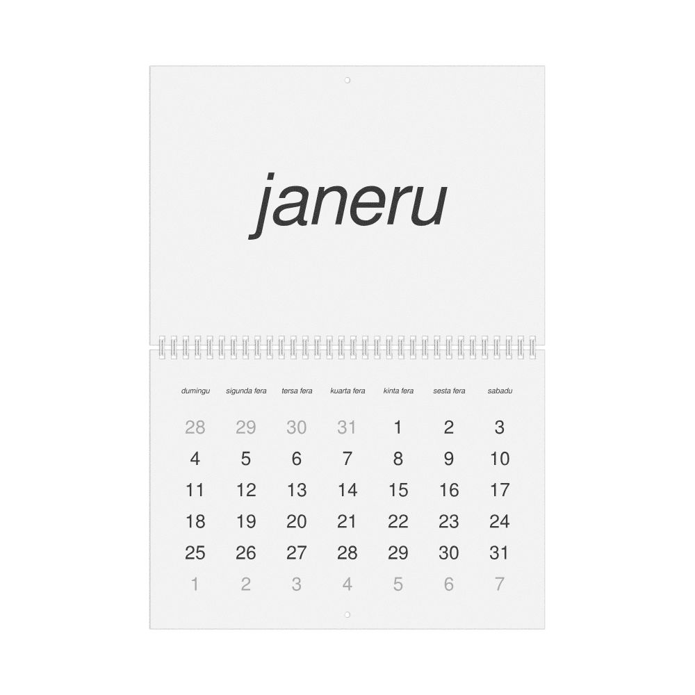 Leskoff 2026 Wall Calendar, Cape Verdean Creole-Labeled, Sunday-Start Layout, Wire-Bound, 11.7 x 8.3 in (29.7 x 21.0 cm), image 1 of 1