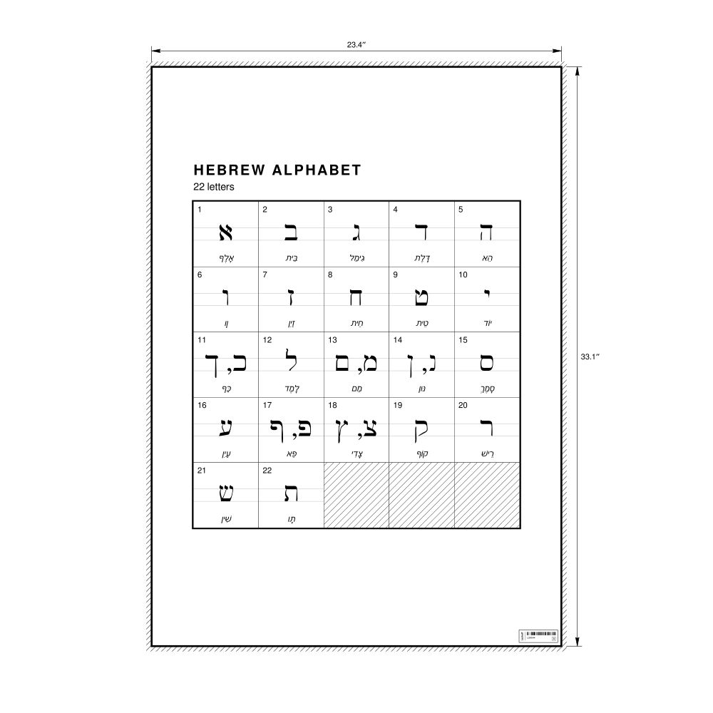 Leskoff Hebrew Alphabet Chart, 23.4 x 33.1 in (59.4 x 84.1 cm, Poster / Wall Chart), image 1 of 2