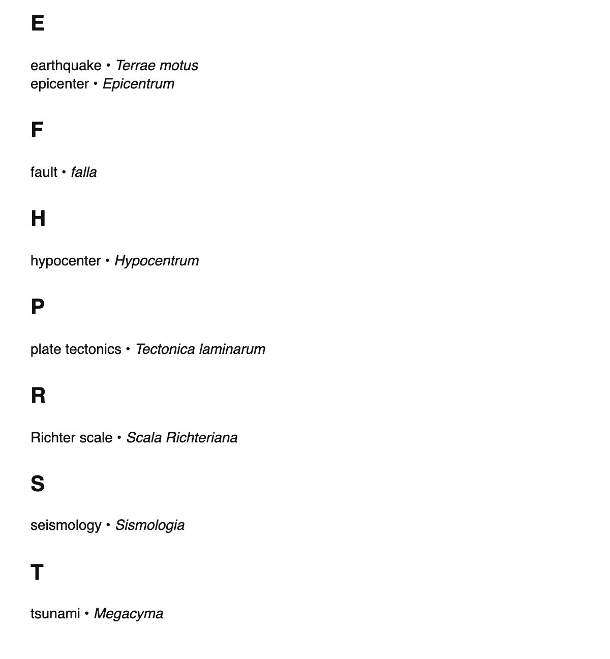 Seismology terms in Latin