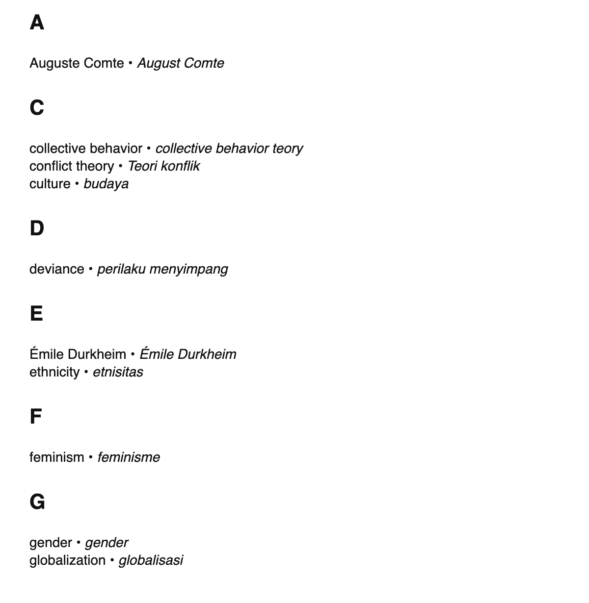 Sociology terms in Indonesian