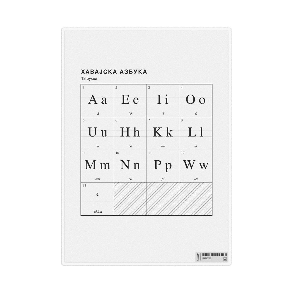 Leskoff Hawaiian Alphabet Chart, 8.3 x 11.7 in (21.0 x 29.7 cm, Desk Chart, Laminated), Macedonian-Labeled, image 1 of 2
