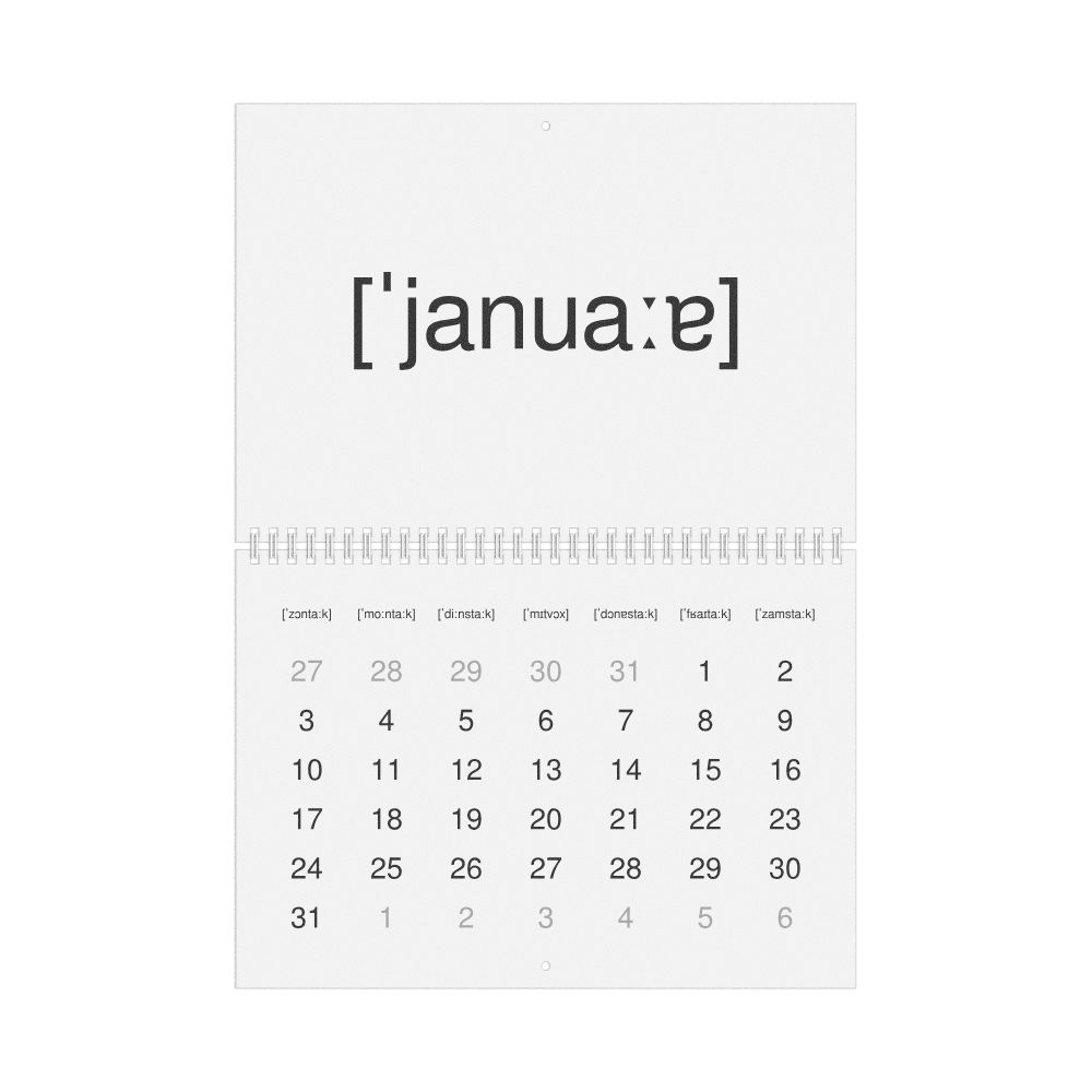 Leskoff 2027 Phonetic Wall Calendar, IPA-Labeled (German), Sunday-Start Layout, Wire-Bound, 11.7 x 8.3 in (29.7 x 21.0 cm), image 1 of 1