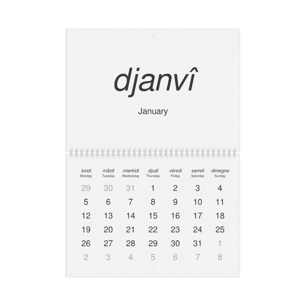 Leskoff 2026 Wall Calendar, Walloon/English-Labeled, Monday-Start Layout, Wire-Bound, 11.7 x 8.3 in (29.7 x 21.0 cm), image 1 of 1