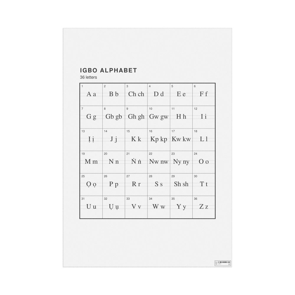 Leskoff Igbo Alphabet Chart, 23.4 x 33.1 in (59.4 x 84.1 cm, Poster / Wall Chart), image 1 of 2