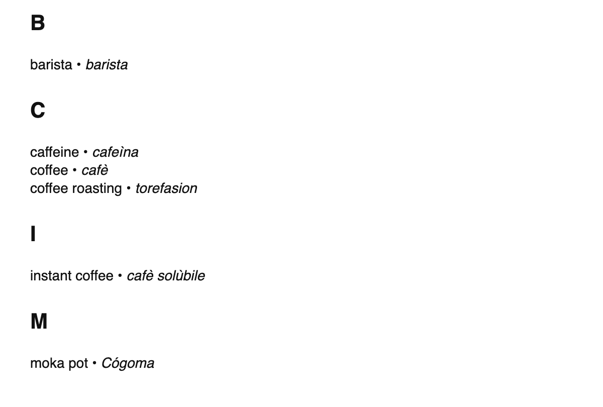 Coffee terms in Venetian