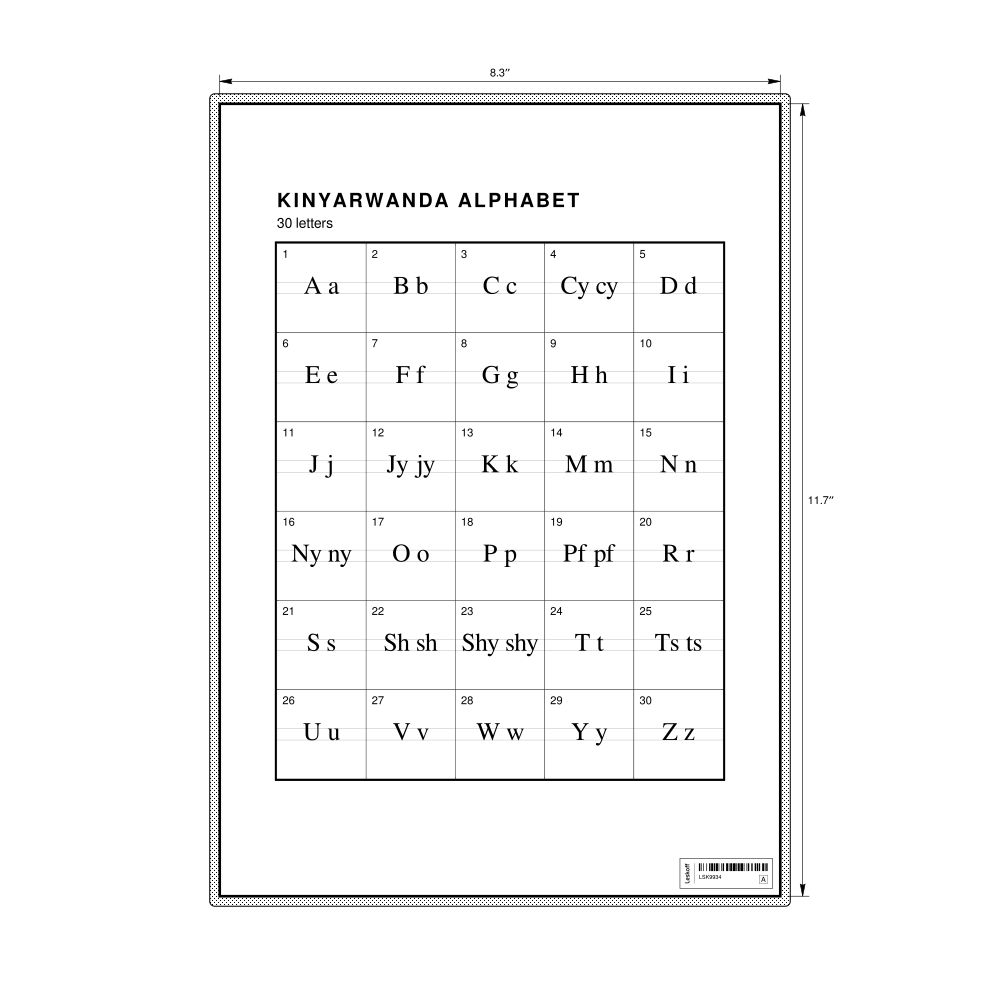 Leskoff Kinyarwanda Alphabet Chart, 8.3 x 11.7 in (21.0 x 29.7 cm, Desk Chart, Laminated), image 1 of 2