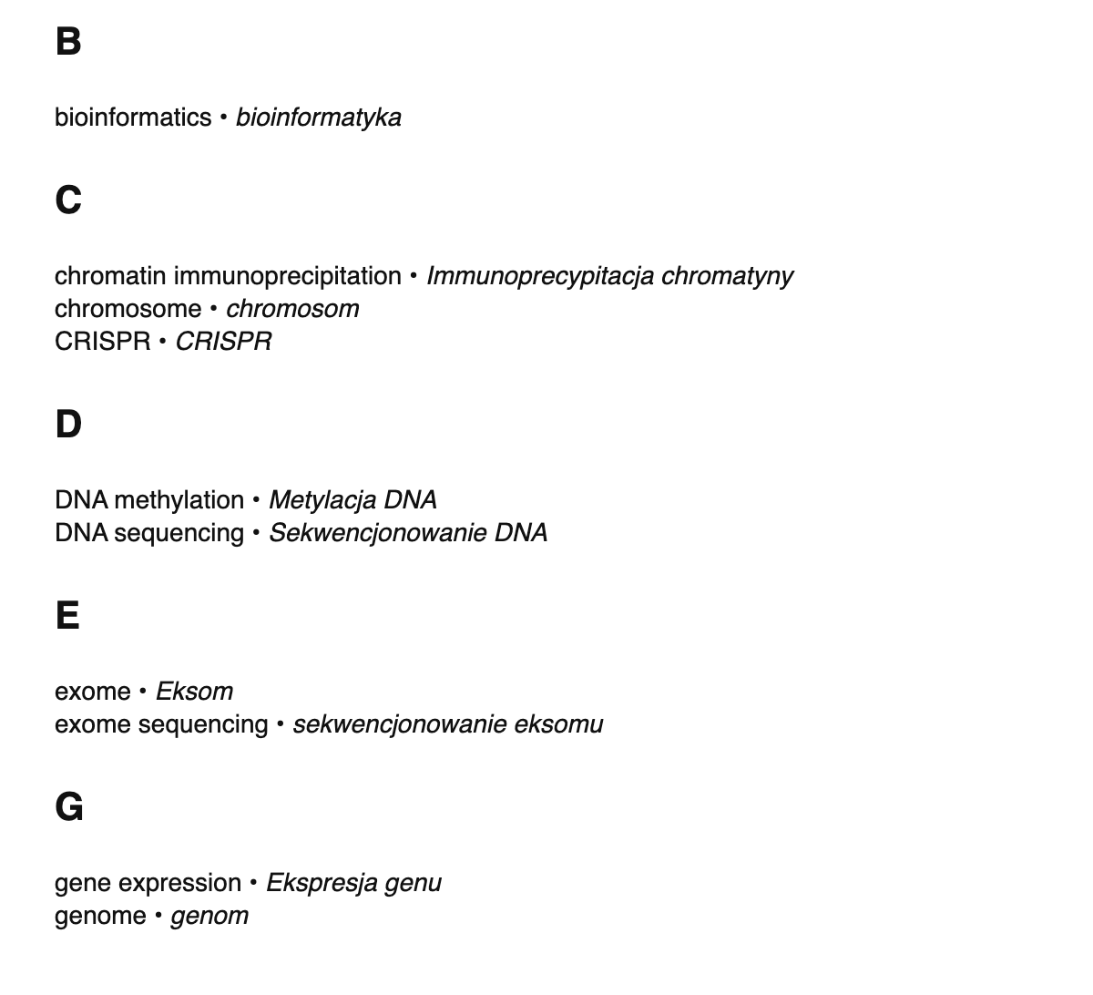 Genomics terms in Polish